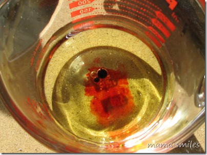 food coloring in oil and water