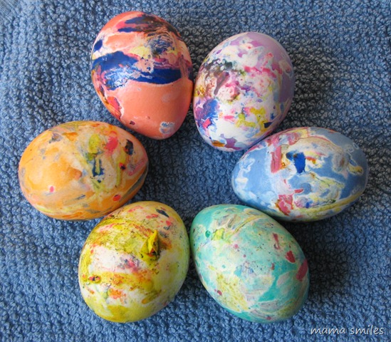 eggs decorated with melted crayon and then dye