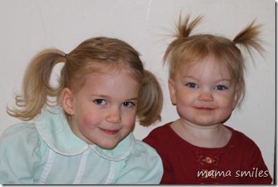 Emma and Lily sporting pigtails
