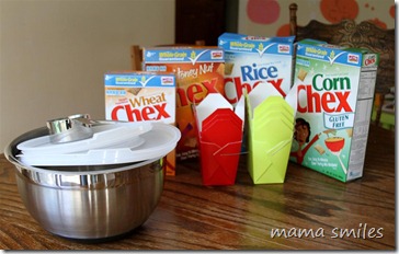getting ready for our chex mix party