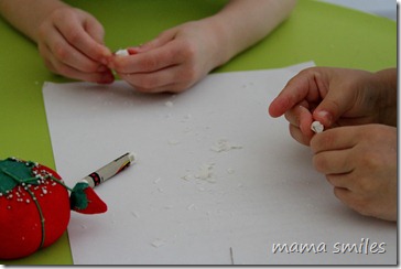Using sewing pins to carve crayons