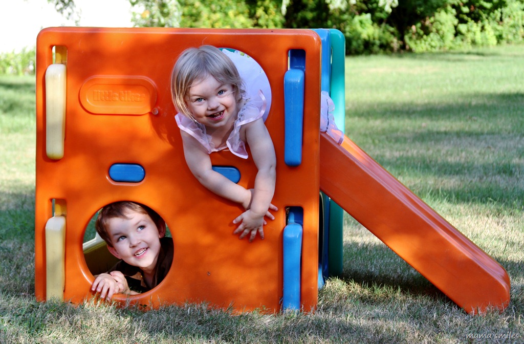Johnny and Lily, playing outside Johnny and Lily, playing outside