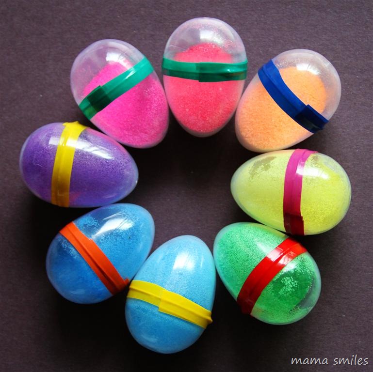 fancy egg shakers filled with colored sand