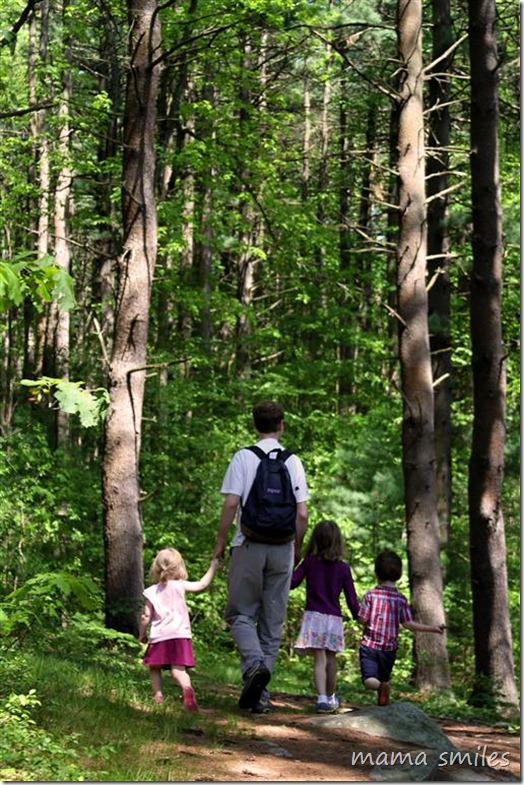 Geocaching in the woods with kids