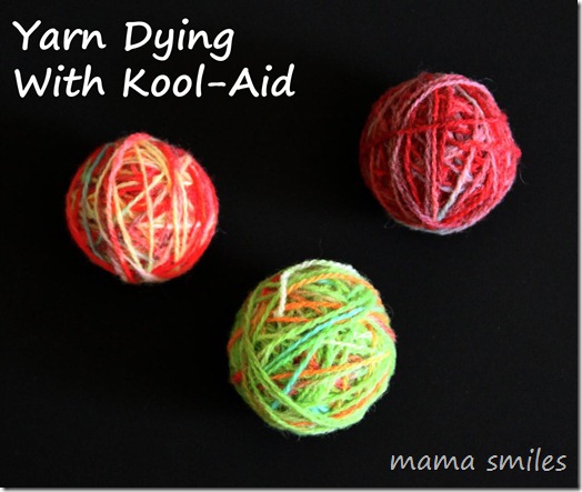 Balls of Kool-Aid dyed yarn