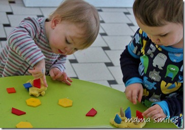 Playing with play dough and pattern blocks