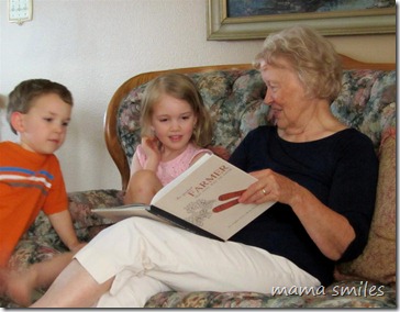 Enjoying storytime with Great-Grandma