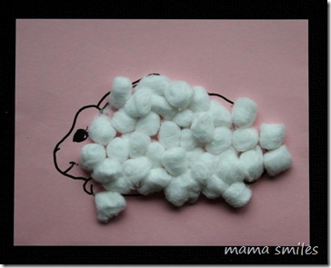 Bunny drawing covered in cotton balls - toddler activity