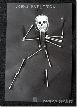 Q-tip skeleton - preschool craft