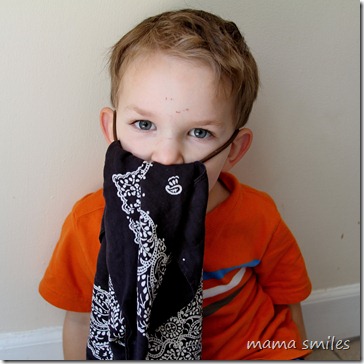 Johnny's moustache made from a bandana and a headband