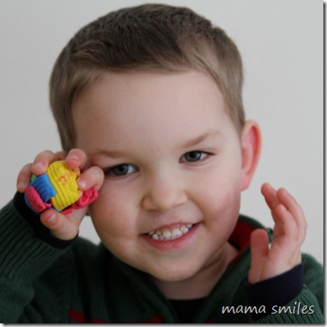 Johnny shows off his plasticine creation