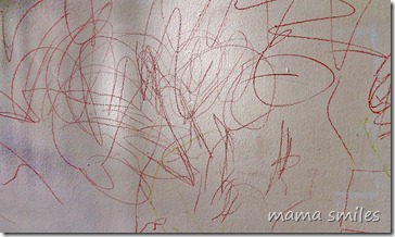Johnny and Lily's crayon scrawls on the wall 