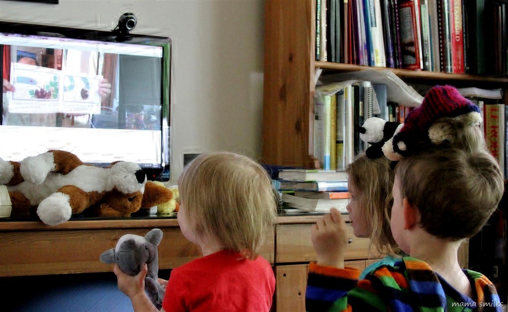 The kids enjoy storytime with Grandpa via webcam