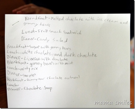 whimsical menu thought up by children during unstructured free time