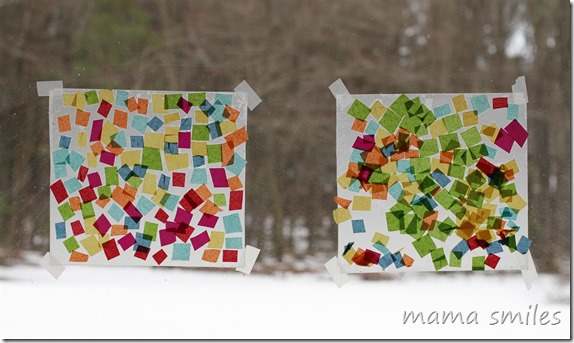 contact paper and tissue paper collages make quick and easy kid crafts!