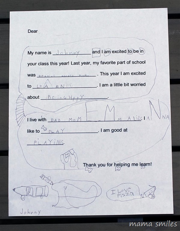 First grade back to school letter to teacher