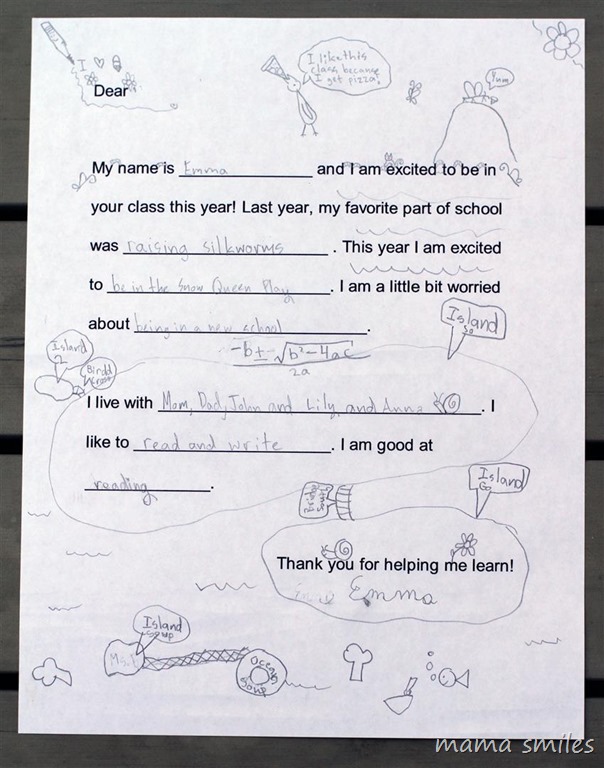 third grader back to school letter to a teacher