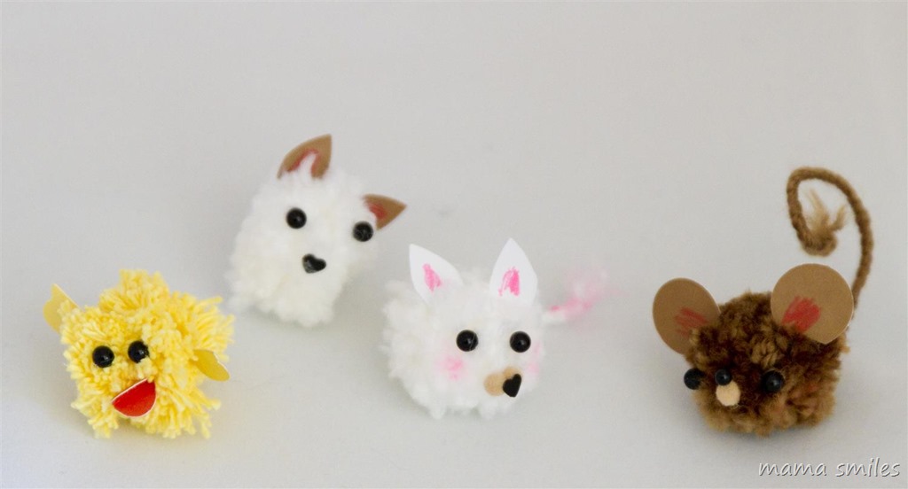 Mini pom-pom pets made by a nine-year-old - such a fun creative craft for kids!