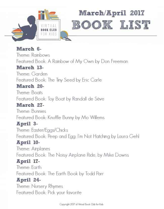 Virtual Book Club for Kids Picture Books for March and April 2018