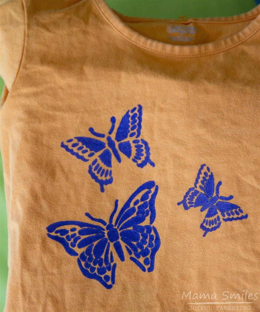 Stenciled shirt tutorial. Upcycle your child's wardrobe by turning plain t-shirts into cute DIY stenciled shirts!