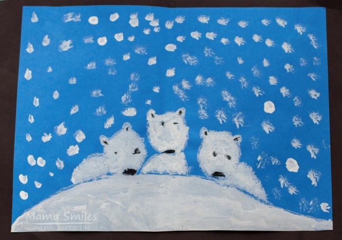The polar bear art activity goes beautifully with Jan Brett's book, The Three Snow Bears