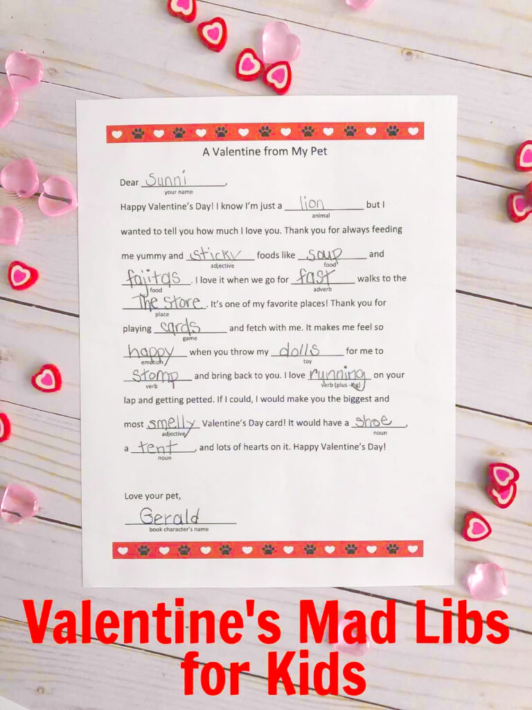 Valentine mad libs free printable