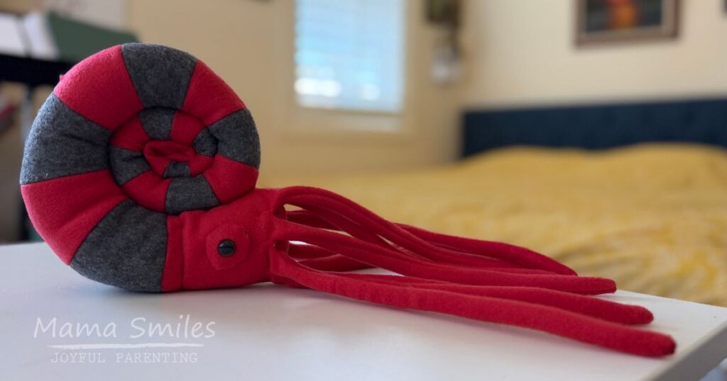 how to sew a stuffed ammonite (prehistoric invertebrate sea creature)