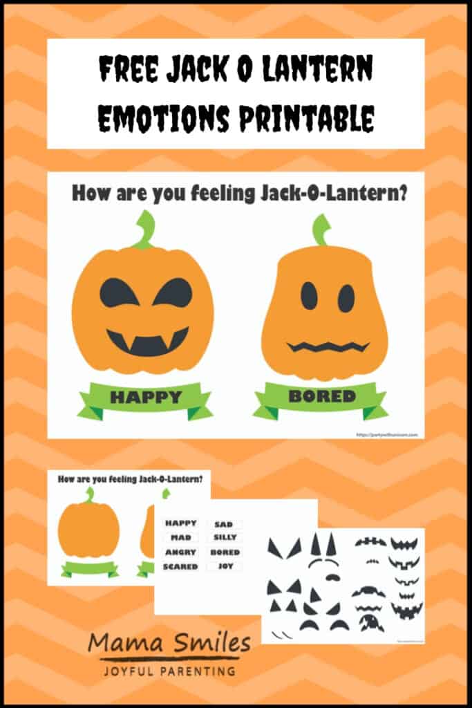 Halloween Jack O'Lanterns open the door to discussing emotions with children! Talk about feelings with this free pumpkin faces printable for kids. #halloween #ece #emotionalintelligence #pumpkinprintable #freeprintable #preschool