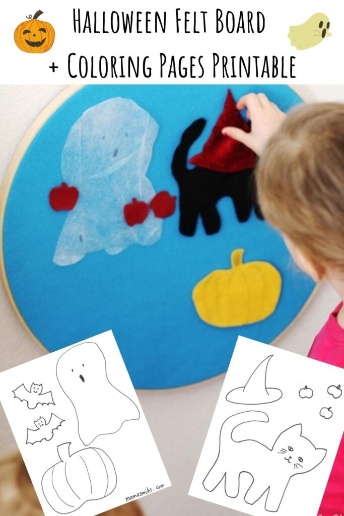 Free Halloween coloring pages and Halloween felt board shapes. LOVE these easy Halloween activities for kids! Perfect for imaginative play and storytelling.