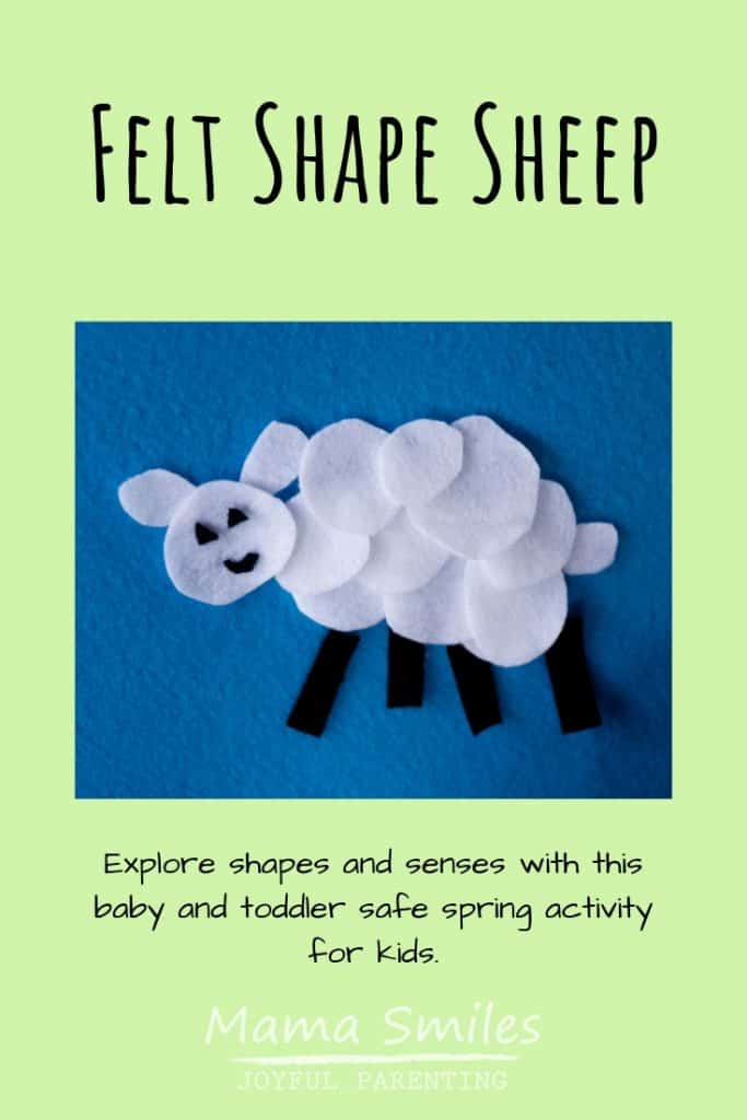 Get creative with shapes in the spring with this simple felt shape sheep. It makes a great spring craft for kids; it's even baby and toddler safe! #ece #kidsactivities #springthemedfun #preschool #toddleractivities #learningshapes