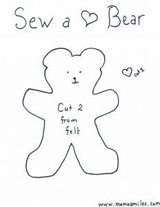 Free pattern to sew a sweet heart bear for Valentine's Day.