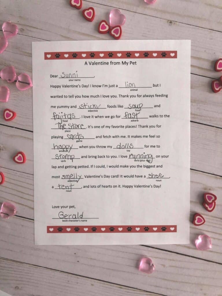 A Valentine from my Pet printable Mad Lib