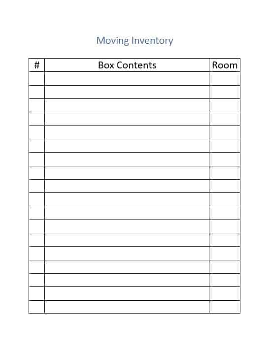 Moving inventory worksheet