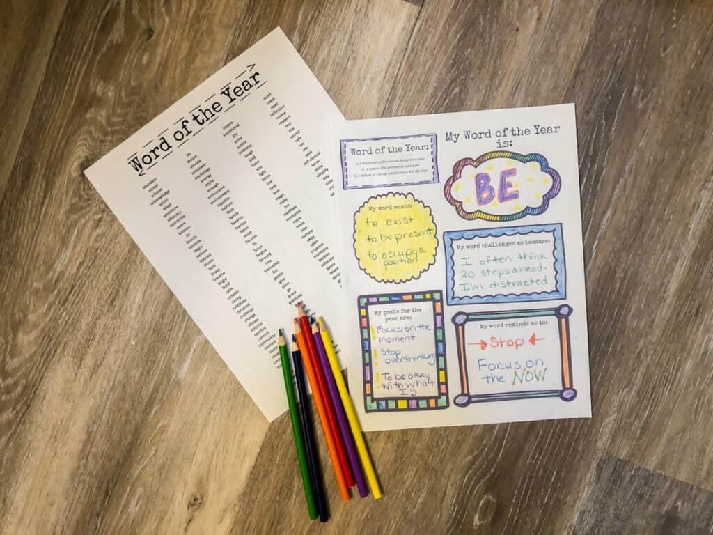 Word of the year printable activity