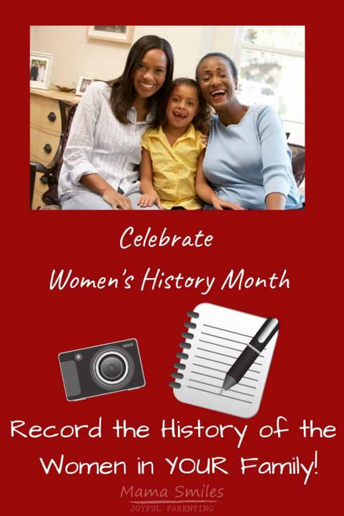 Celebrate Women's History month by taking a moment to record your own family's women's history. This post includes some great resources to get you started. #womenshistory #familyhistory #womenshistorymonth