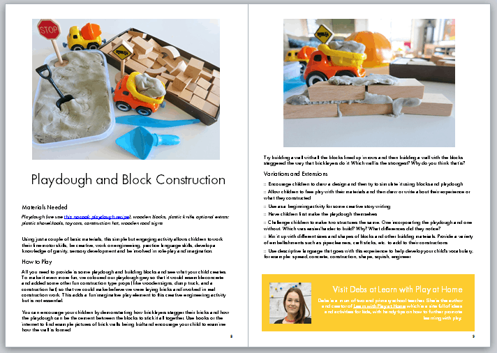Building block construction sample page from the ebook Up!