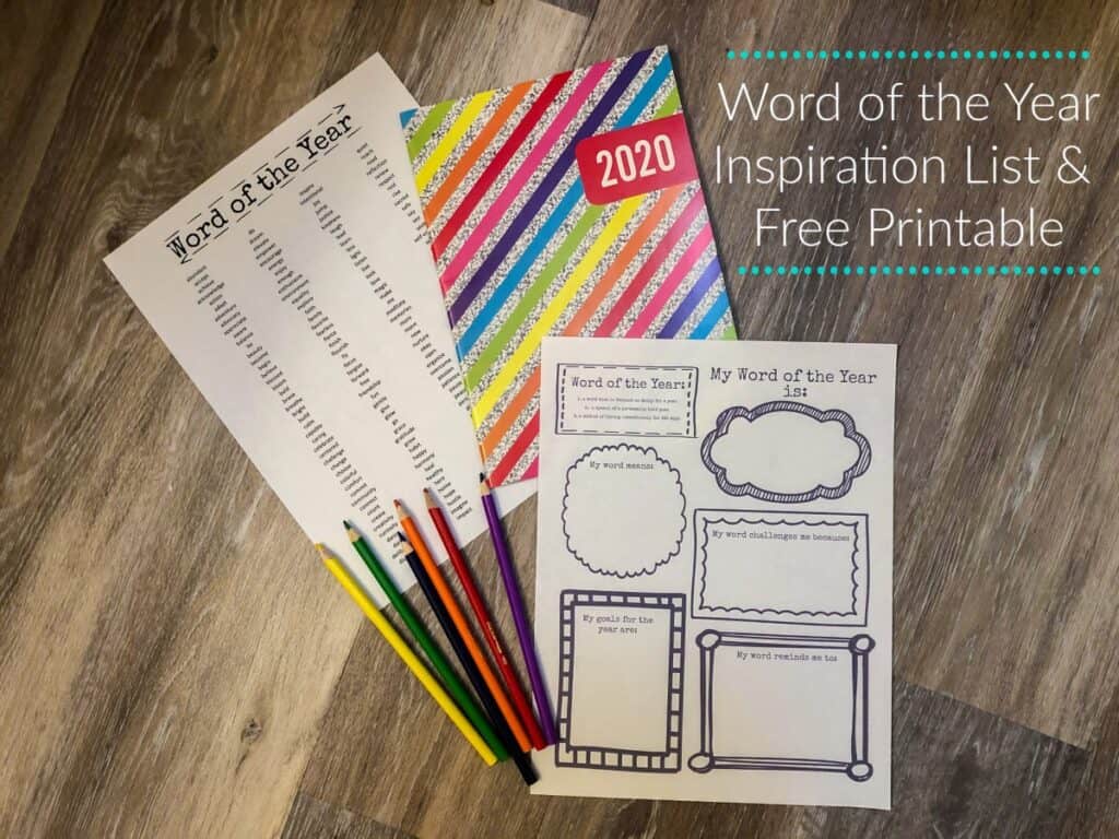 Word of the year activity and inspiration list - free printable