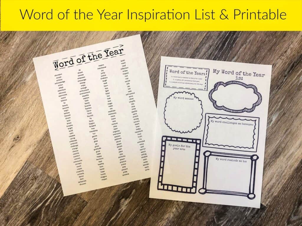 word of the year inspiration list and printable activity